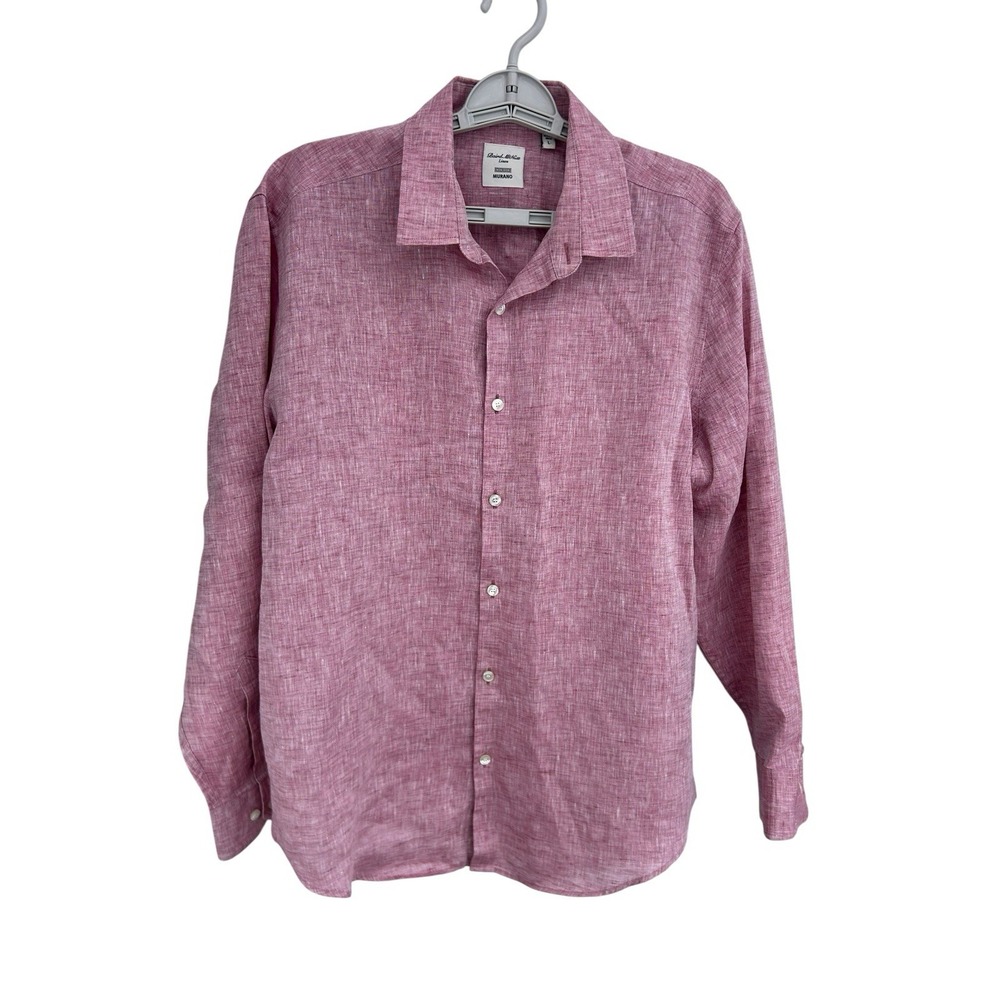 Murano Baird McNutt Linen Men's Large Button Shirt Red Long Sleeve Beach FLAW
